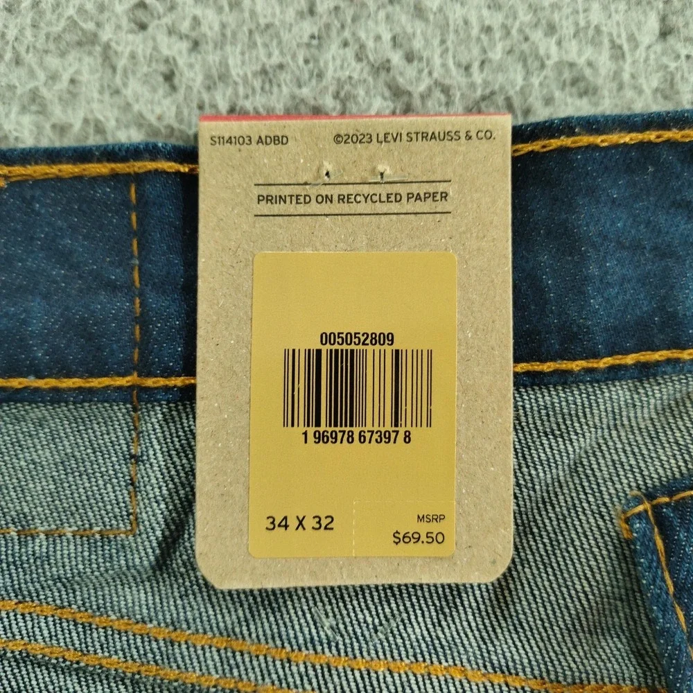 Levi's 505 Jeans Mens 34x32 Blue Medium Wash Straight Leg Zip Fly Stretch New